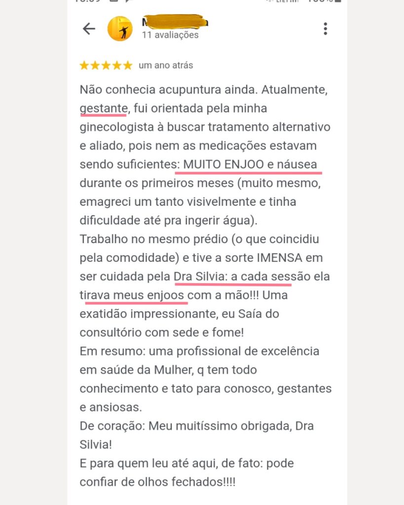 depoimento sobre acupuntura em gestante com enjoo em Curitiba