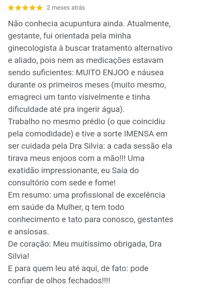 depoimento grávida que fez acupuntura por enjoo, vômito, constipação, ansiedade